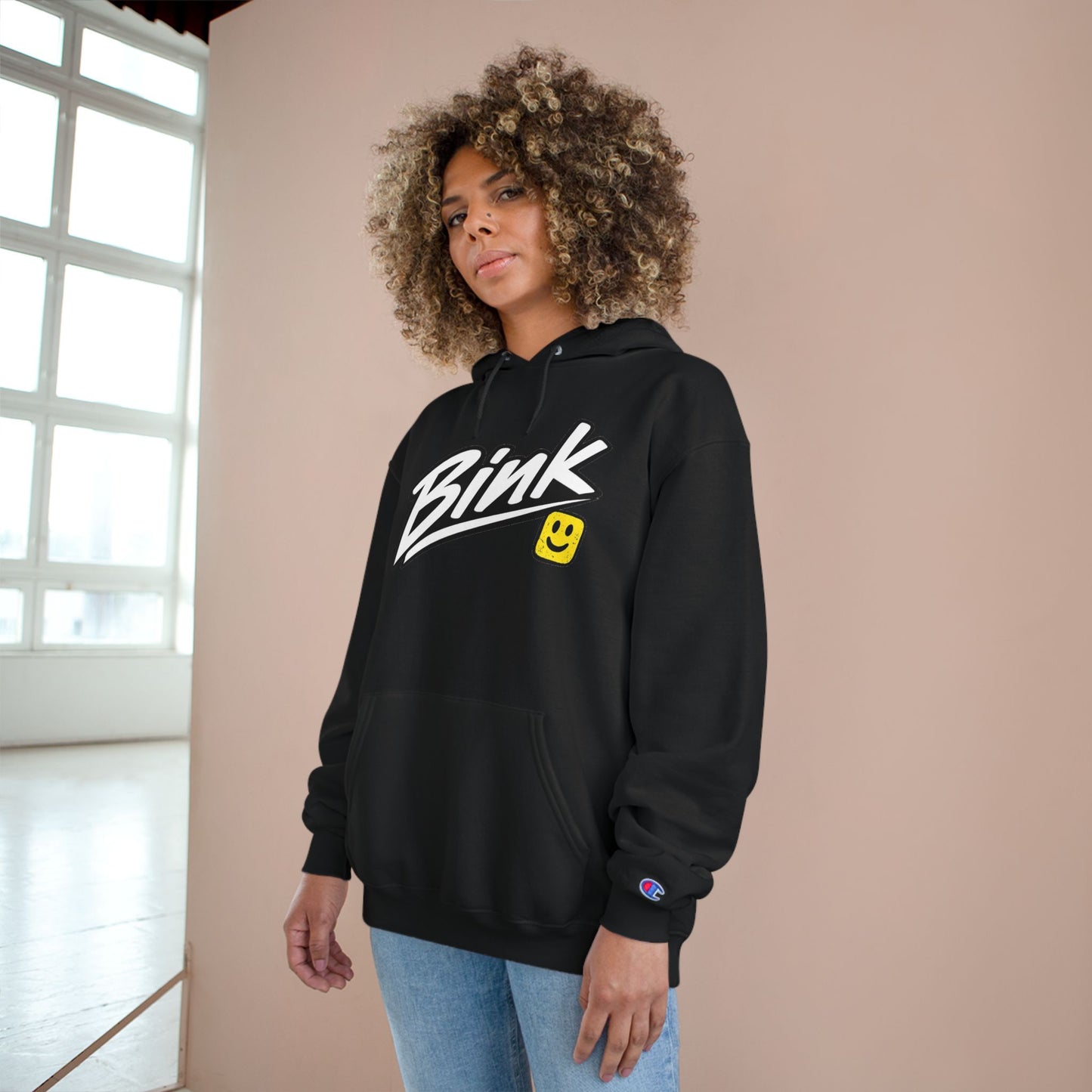 Bink Logo Hoodie — Champion-Style Pullover with Smile Emblem