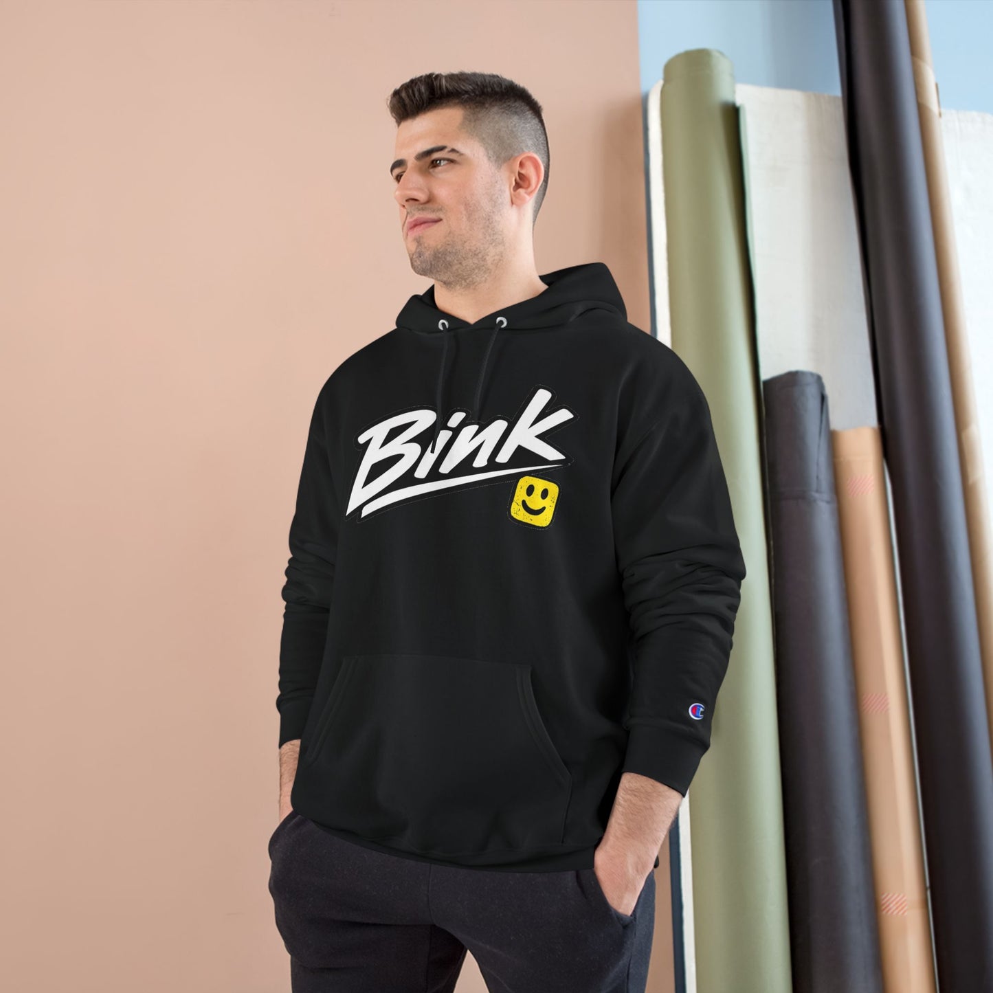 Bink Logo Hoodie — Champion-Style Pullover with Smile Emblem