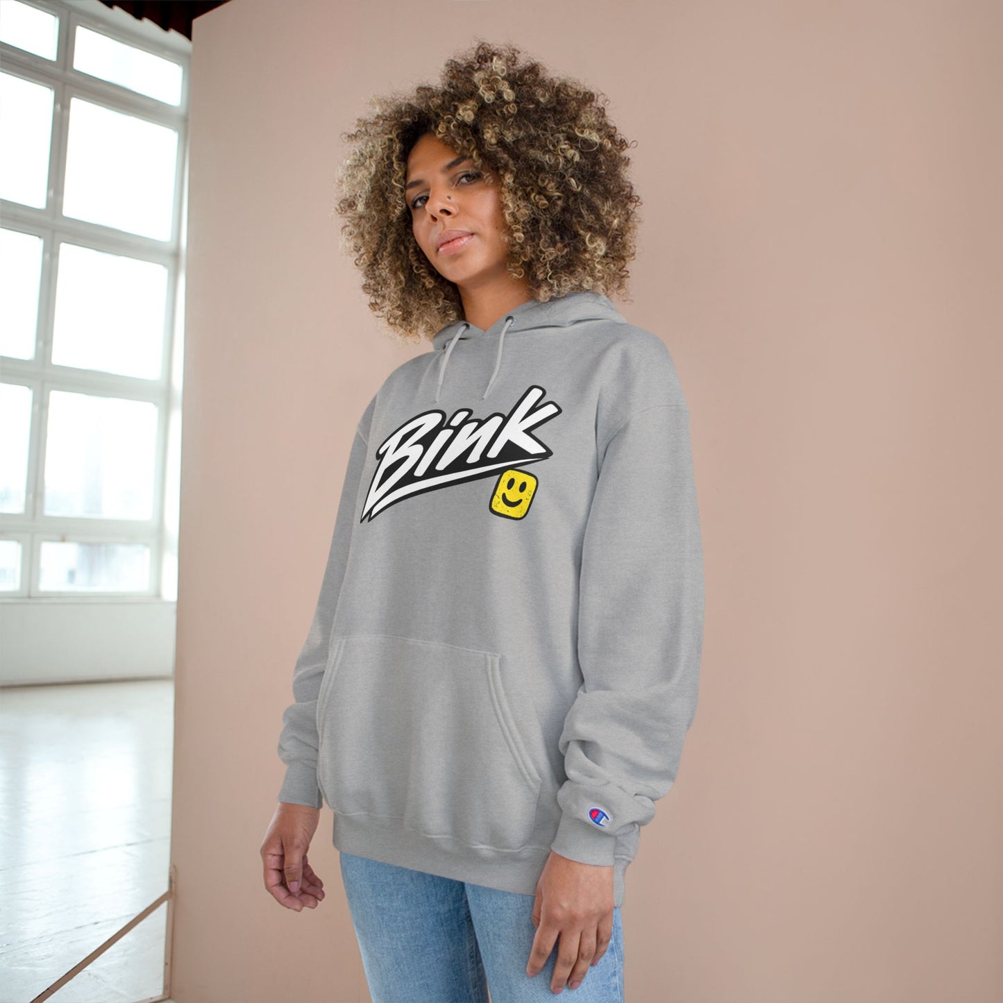 Bink Logo Hoodie — Champion-Style Pullover with Smile Emblem