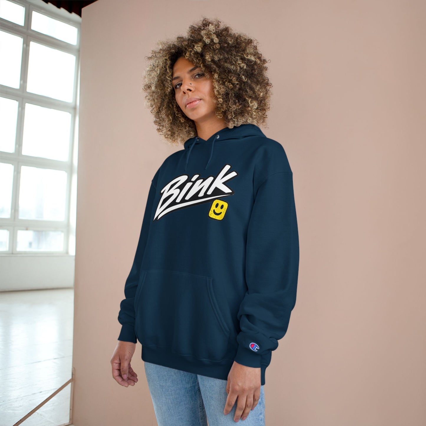 Bink Logo Hoodie — Champion-Style Pullover with Smile Emblem
