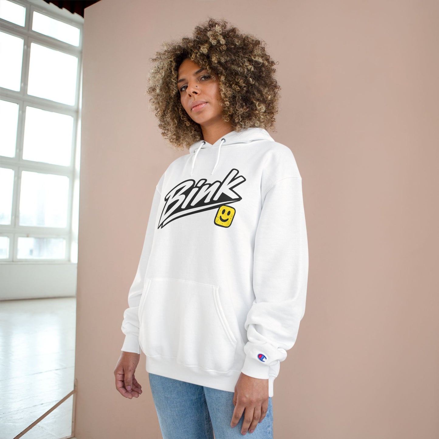 Bink Logo Hoodie — Champion-Style Pullover with Smile Emblem