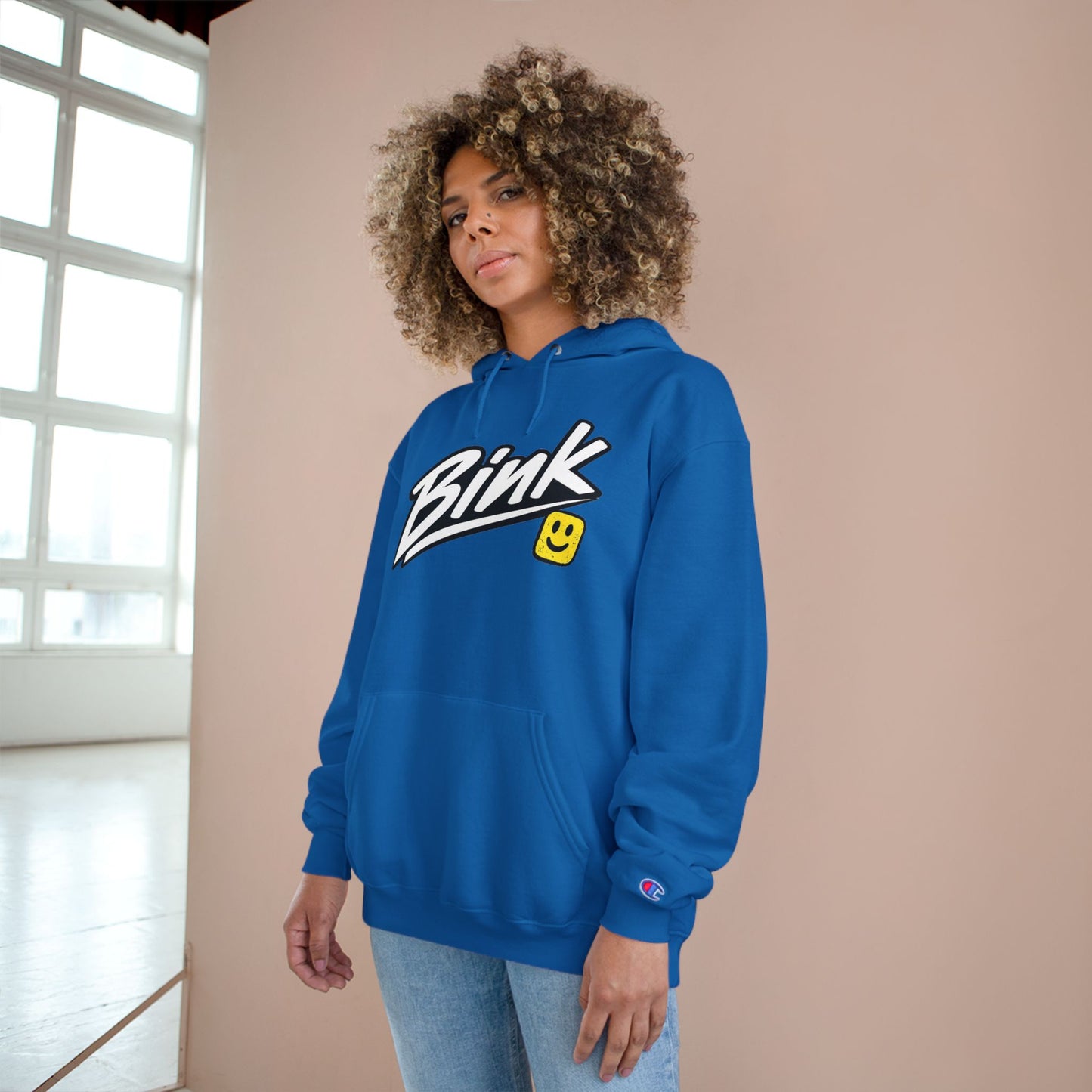 Bink Logo Hoodie — Champion-Style Pullover with Smile Emblem