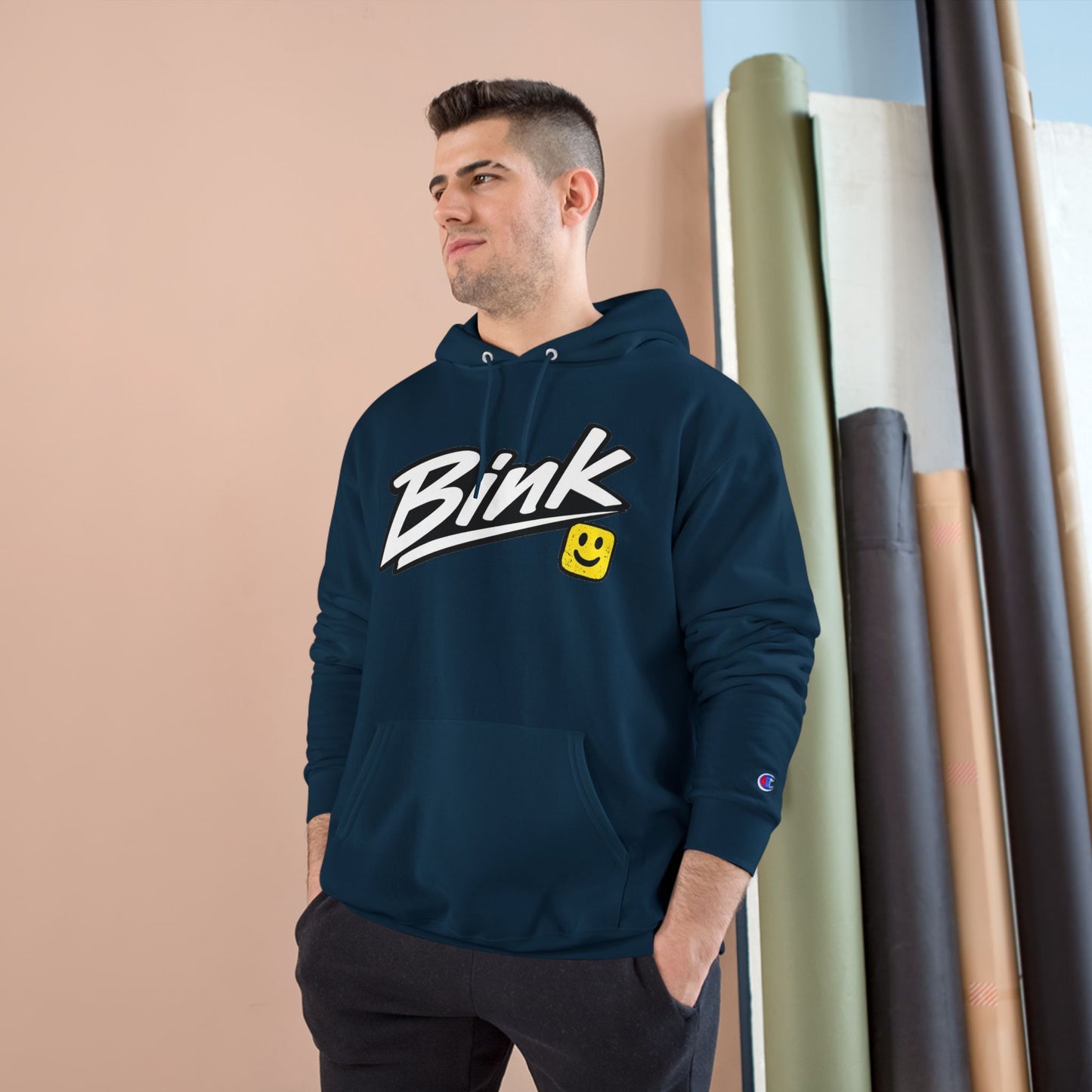 Bink Logo Hoodie — Champion-Style Pullover with Smile Emblem