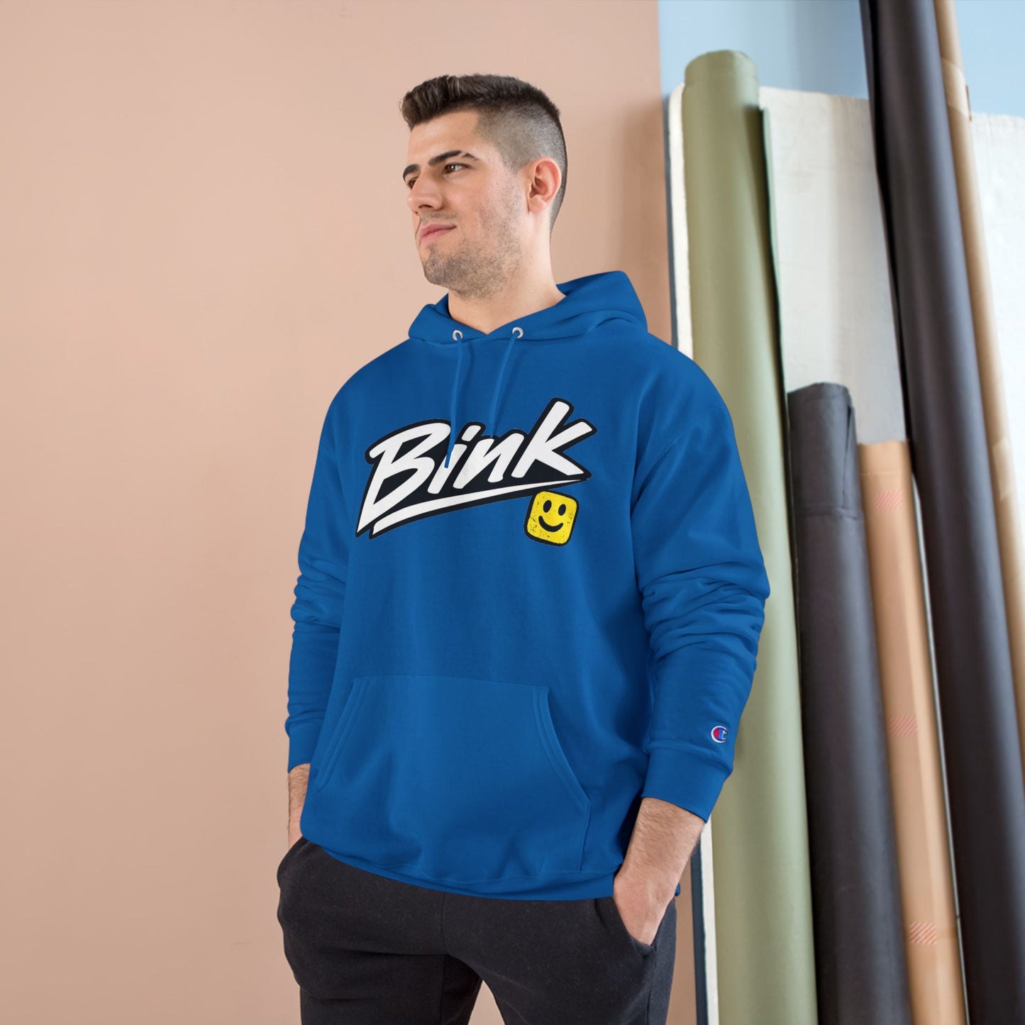 Bink Logo Hoodie — Champion-Style Pullover with Smile Emblem