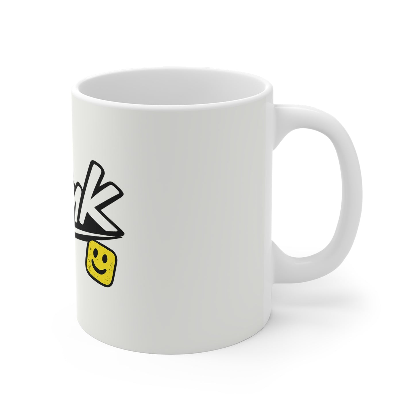 Mug — 'Bink' Script Logo Coffee Cup with Smiley Accent