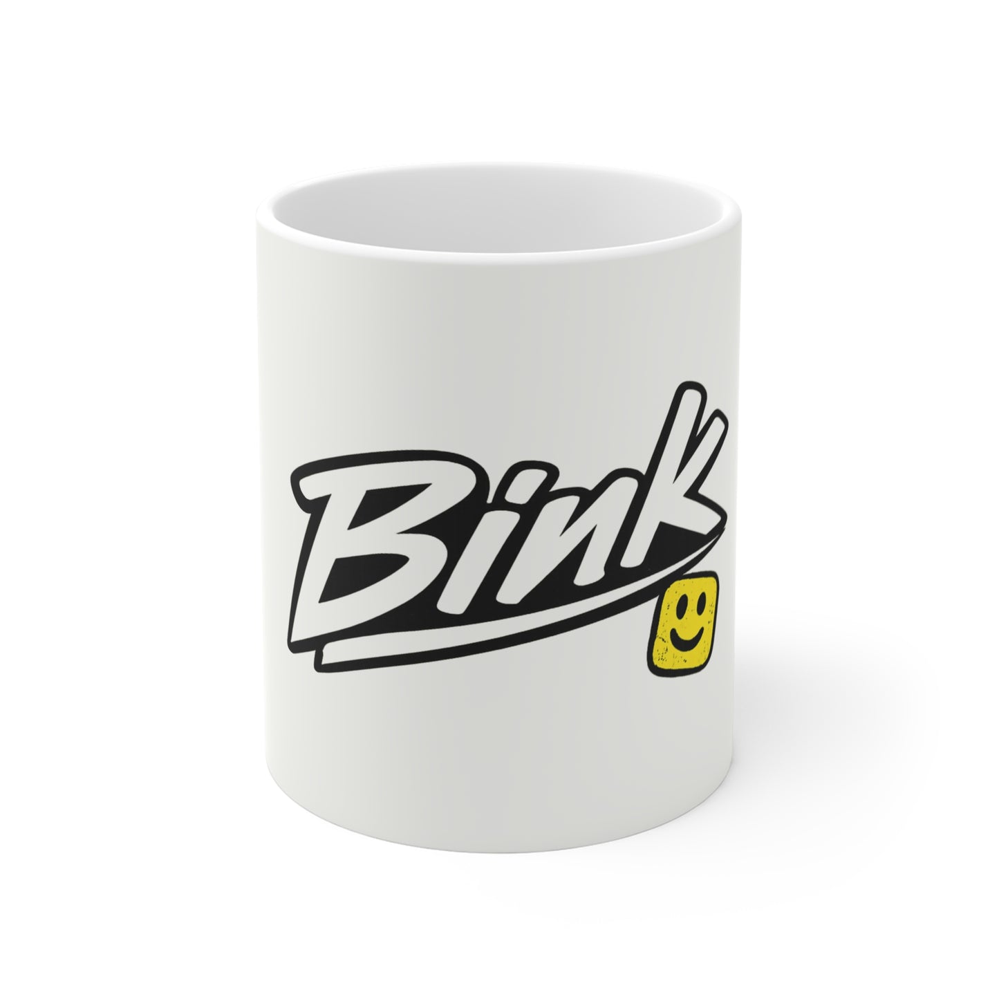 Mug — 'Bink' Script Logo Coffee Cup with Smiley Accent